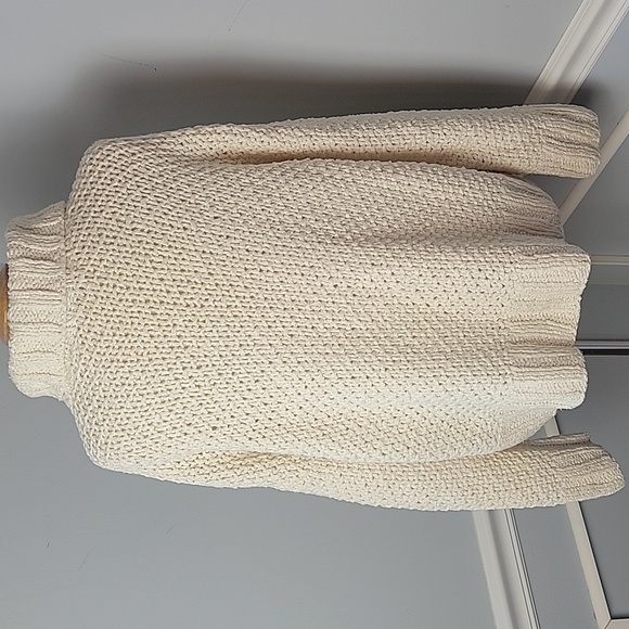 EILEEN FISHER Cream Open Knit Oversized Drop Shoulder Chunky Turtleneck Sweater - Picture 3 of 13